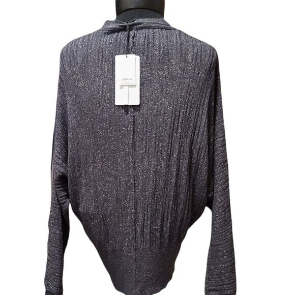Zara Silver Metallic Knit Cardigan Medium NWT - Picture 3 of 5